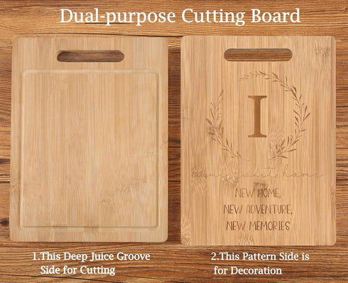 Housewarming Gift,Bamboo Carved Cutting Board Gift for Home Kitchen,Camping,Barbecue,BBQ-Congratulations First House Gift,Bless New Home Gift,Wedding Gift,Christmas Gift,Monogrammed Initial Letter I by ZVMIS