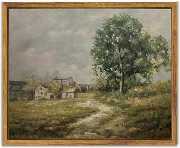 SHENIFY Vintage Landscape Framed Canvas Wall Art - Country Road Classic Painting for Modern Farmhouse Kitchen Office