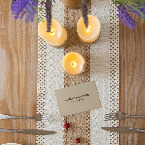 12x108 Inches Keketoarrange Boho Table Runner Cream Beige Brown for Home Decor Farmhouse Macrame Woven Burlap Jute
