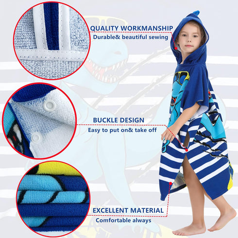3-10 Dinosaur Beach Towel with Hood for Years Boys and Girls Hooded Towels Bath Robe for Kids