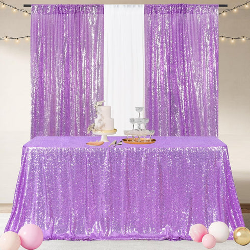 Poise3EHome Lavender Sequin Tablecloth 50×72 Inch Rectangle Sparkly Fabric Overlay for Wedding Birthday Party Decoration
