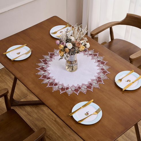 24 inches 24 White Dark Red Linen Lace Doily Round Coffee Table Topper Dresser Scarf Place Mats (Dark Red, Round)