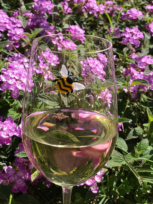 Magnetic Wine Glass Charms Set of 6 with Bee, Strawberry, and Flowers - Fun Drink Markers or Cocktail Identifiers