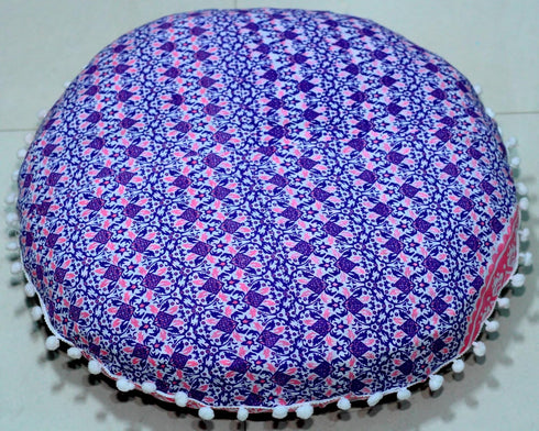 22 Inches Round Mandala Floor Pillow Cover Seating Cushion Throw Ottoman Pouf Cover Pom Pom Pillow Cases Hippie