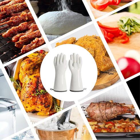 Silicone Gloves Heat Resistant Oven Gloves Barbecue Gloves PPE Reusable Dishwashing Cleaning Gloves Waterproof Cotton Lined Mitts Kitchen Gloves for Cooking Grilling Baking XL