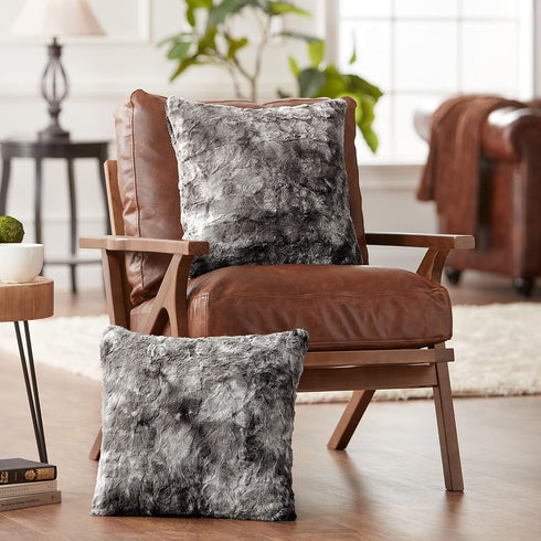 Chanasya Premium Decorative Pillow Covers – Plush Faux Fur, 18" x 18”, Gray, 2 Covers, Great for Bed or Sofa