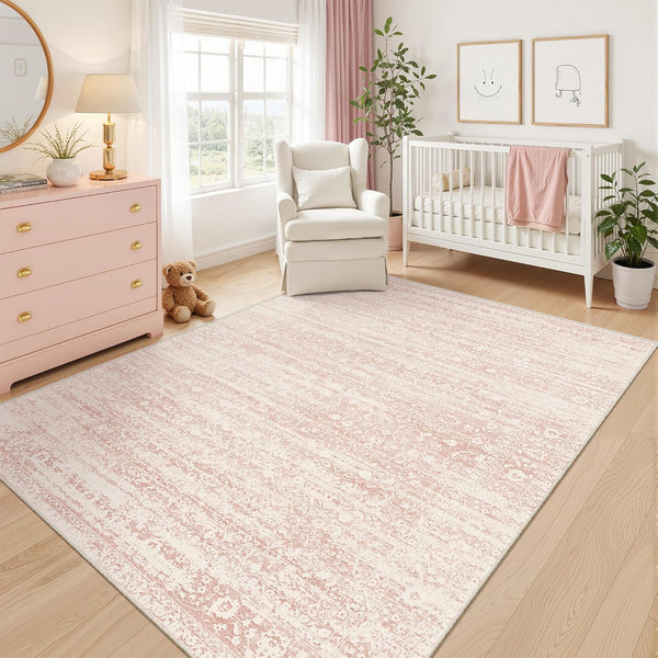Soalmost Pink 5x7 Area Rugs for Baby Girl Nursery, Washable Rugs Vintage