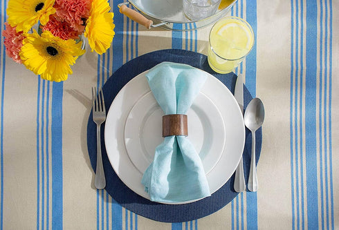 DII PVC Tabletop Collection Woven Indoor/Outdoor Round Placemat Set, Nautical Blue, 6 Piece, 13.75"