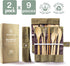 Greenzla Double Pack Bamboo Utensils Set with Bonus Toothbrush Pair, Reusable Wooden Cutlery & Storage Bags