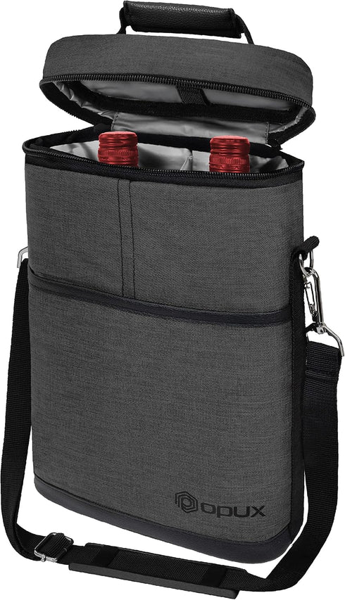 OPUX 2 Bottle Wine Carrier Tote - Insulated Leakproof Wine Cooler Bag for Picnic, BYOB Beach, Portable Case