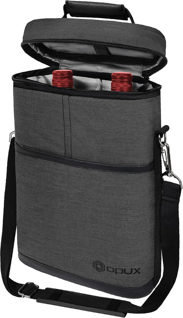 OPUX 2 Bottle Wine Carrier Tote - Insulated Leakproof Wine Cooler Bag for Picnic, BYOB Beach, Portable Case