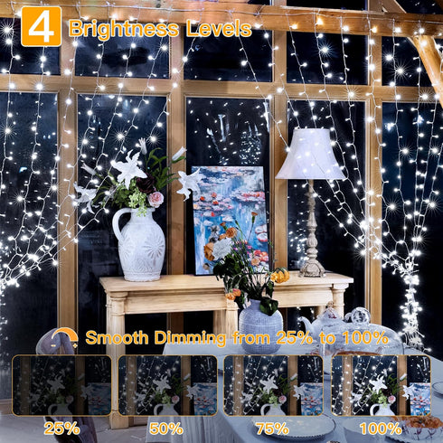 Ollny Curtain Lights 6.6x6.6ft, 200 LED White String Lights with Remote, USB Power Fairy Light for Wedding Decor