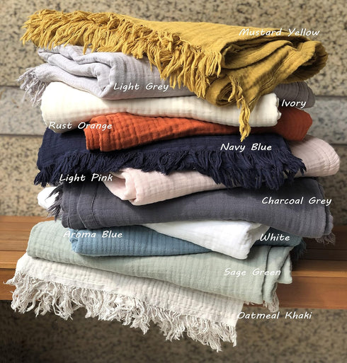 KyraHome 100% Organic Cotton Muslin Blankets, 50"x60" Lightweight Plant-Dyed Throw Blanket (Oatmeal Khaki)