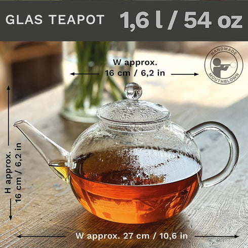Creano Glass Teapot 54oz (1600ml) with Integrated Stainless Steel Infuser and Glass Lid for Loose Teas