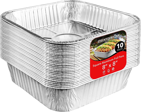 8x8 Foil Pans, 10 Pack, 8 Inch Square Aluminum Pans for Baking