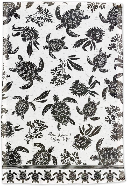 Karma Gifts Black and White Boho Tea Towel, Cotton, Sea Turtle