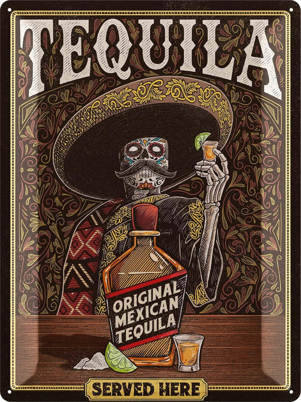LANOLU XXL Vintage Tin Sign TEQUILA Wall Art, Vintage Retro Signs for