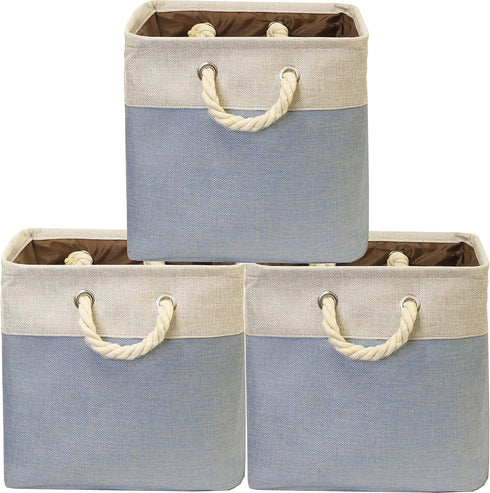 Simple Houseware Extra Large Fabric Cube Storage Bin, 3 Pack, Blue for Organizing