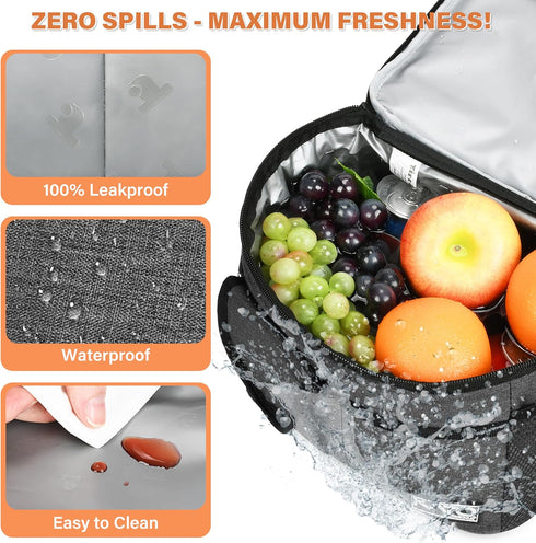 Tirrinia Insulated Lunch Bag, Leakproof Lunch Box for Adults and Kids, Soft Cooler Bag for Work, School, Picnic,