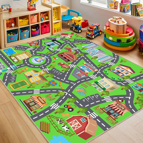 Kids Room Rug - Soft & Non-Slip 4x5 Ft Town Car Rugs