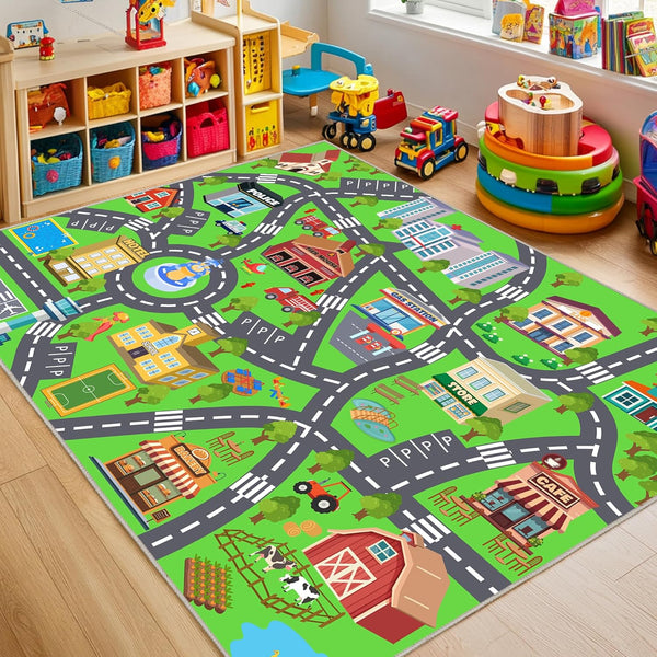Kids Room Rug - Soft & Non-Slip 4x5 Ft Town Car Rugs