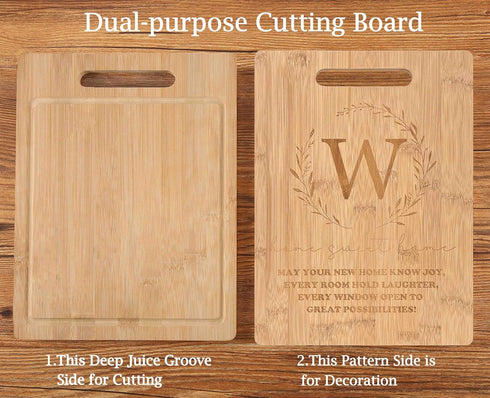 Housewarming Gift,Bamboo Carved Cutting Board Gift for Home Kitchen,Camping,Barbecue,BBQ-Congratulations First House Gift,Bless New Home Gift,Wedding Gift,Christmas Gift,Monogrammed Initial Letter W by ZVMIS