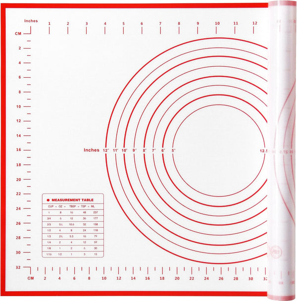 Silicone Pastry Mat, Non-Stick Baking Mat with Measurement, Fondant Mat, Three Sizes, Red