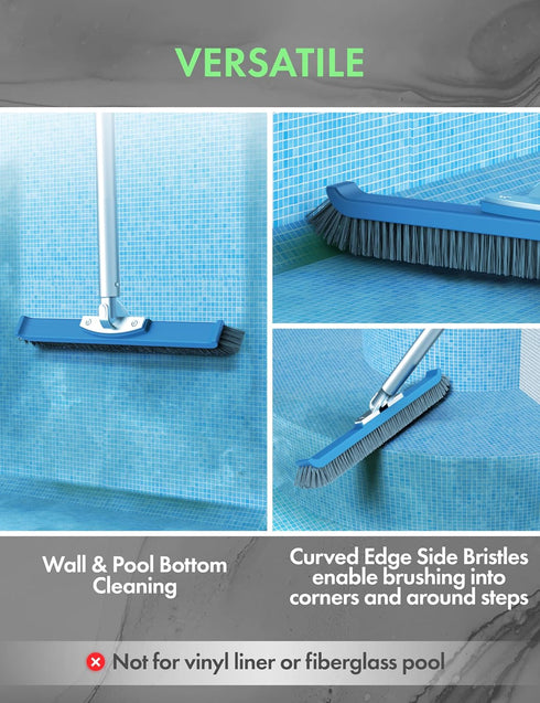 KEMANO Heavy Duty Pool Brush Head: Industrial-Grade Grit Non-Metal Stiff Bristles & Reinforced Aluminum Frame