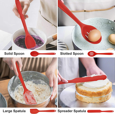 LIANYU 14 Pcs Cooking Utensils Set with Holder, Heat Resistant Silicone Kitchen Tools, Dishwasher Safe (Red)