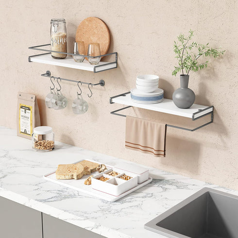 Set 2) Forbena White Floating Shelves for Bathroom Organizer Over Toilet, Bathroom Shelves Wall Mounted with Towel