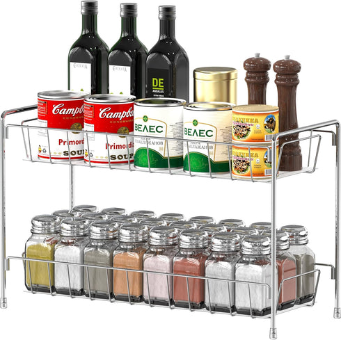 Simple Houseware 2-Tier Chrome Spice Rack Kitchen Organizer Countertop Shelf