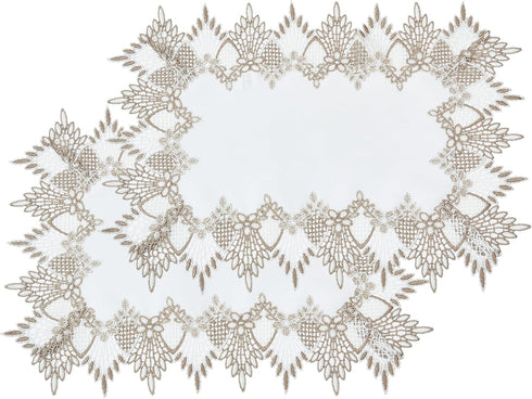 White Linen Placemats 14x20 Set of 2, Neutral Earth Tones Beige Lace