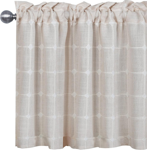 Shunjie.Home 2 Pack Farmhouse Plaid Valances for Windows, Beige, 52" x 18" for Kitchen, Bedroom, Bathroom