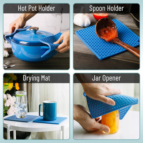 BTaT Silicone Trivet Mats, 2 Pack Green Silicone Hot Pads for Kitchen, Trivets for Hot Pots and Dishes