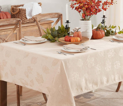 60 102 Inch, Newbridge Taupe Tremont Leaf Damask Rectangle Fabric Spring Lodge Tablecloth, x Elegant Holiday Swirling