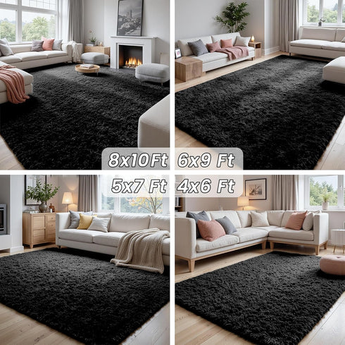 5x8 Area Rugs for Living Room: Soft Fluffy Shag Black Rugs for Bedroom, Non Slip Large Fuzzy Plush Rug Indoor Floor