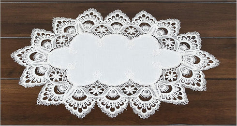 White European Lace and Antique Jacquard Fabric - Peacock Tail Lace Place mat, Doily, End Table Cover