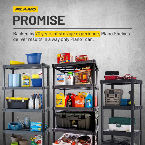 4-Shelf 48 23 14, 200lb Closet Plano Plastic Storage Shelves, x x Capacity, Pantry, Office, and Garage Shelves, Easy