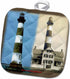 3D Rose Morris Island Lighthouse and Camera Station (Now and Then 1914) Pot Holder, 8" x 8"
