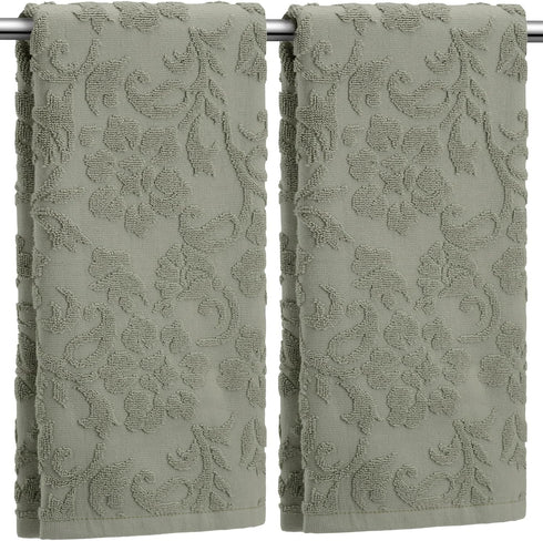 SmoothNovelty 2 Pcs Olive Green Jacquard Hand Towels for Bathroom Floral Hand