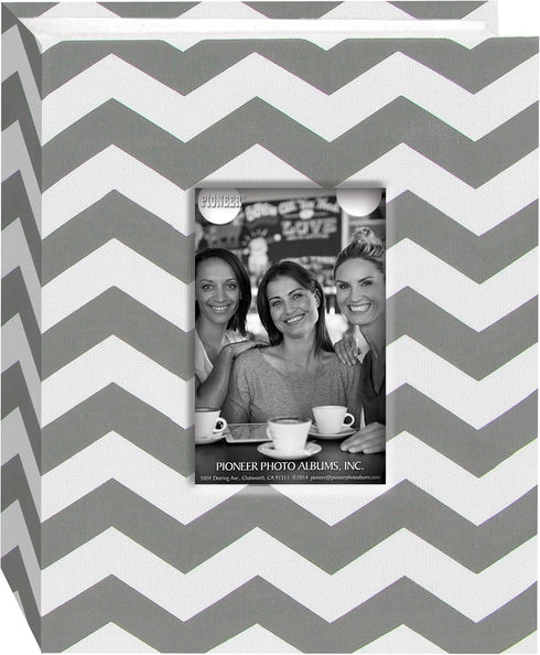 Pioneer Photo Albums CHEV-100 Chevron Fabric Frame Photo Album - 100 Pockets for 4 x 6 Photos, Gray/White