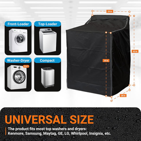 BlueStars 2PCS Premium Washing Machine Covers for Top-load Outdoor Protection W29”x D28”x H43” (Black)