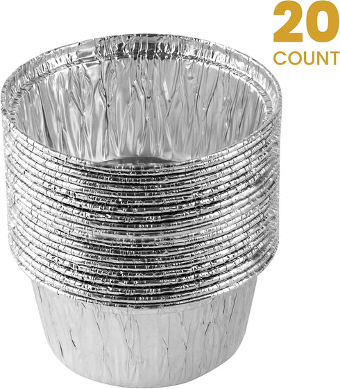 PLASTICPRO 3.5'' Round Ramekins, Disposable Aluminum Muffin Cups, Freezer & Oven Safe Pack of 20.