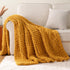 50"x60" Bunnikins & Clover Mustard Yellow Throw Blanket for Couch, Chunky Knit Gold Blanket Throw with Chenille Yarn