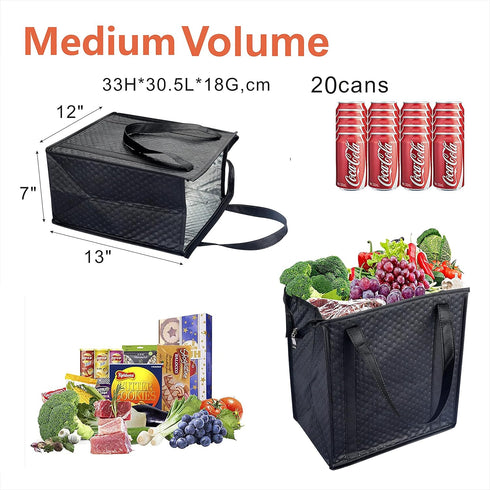 2PCS Refrigerator Grocery Bag, Cooler Bag, Zipper, Black, Blue