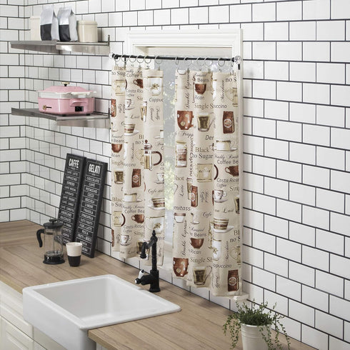 No. 918 Bristol Coffee Shop Semi-Sheer Rod Pocket Kitchen Curtain Valance and Tiers Set, 54" x 24", Ivory Off-White