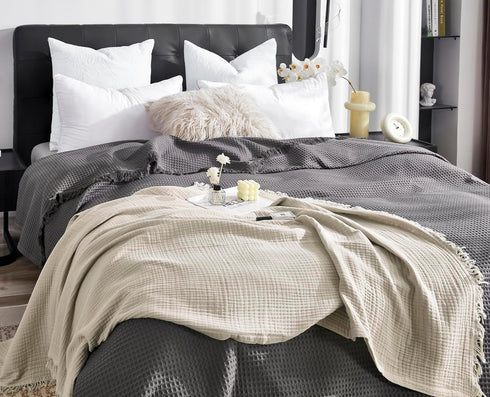KyraHome 100% 90"x90", Summer Organic Cotton Throw Blankets, Queen Pre-Washed Plant Dyed, Breathable Lightweight Soft
