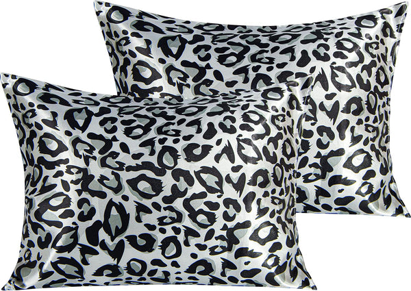 NTBAY 2 Pack Satin Pillowcases for Hair and Skin, Leopard Printed 20x26 Inches with Envelope Closure