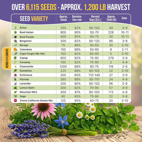 18 Pack 6,100+ Medicinal Tea Herb & Flower Seeds Variety - Non-GMO Heirloom Flower Seeds for Outdoor and Indoor Home