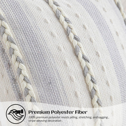 Set 2-18x18 Inch Grey Boho Striped Pillow Covers of Farmhouse Coastal Decorative Throw Pillows, Neutral Accent Textured